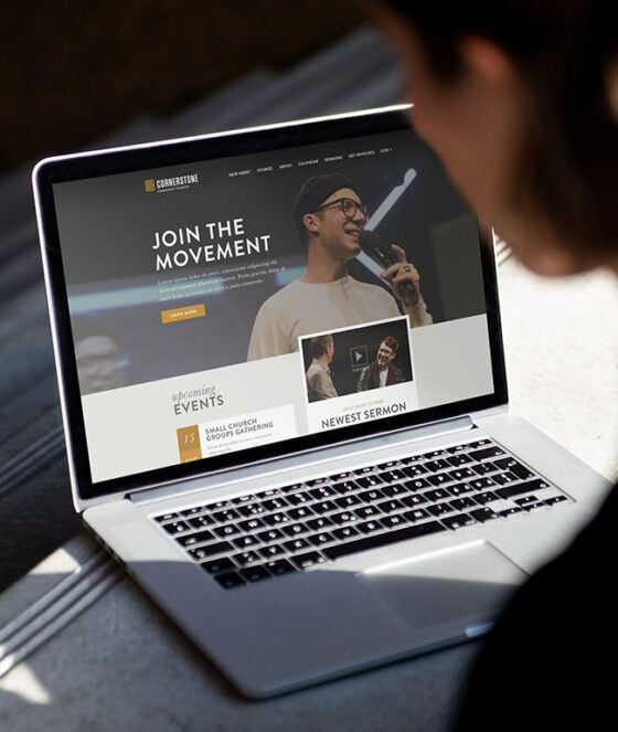 Church website for Generations Church shown on laptop, reflecting brand activation through digital strategy